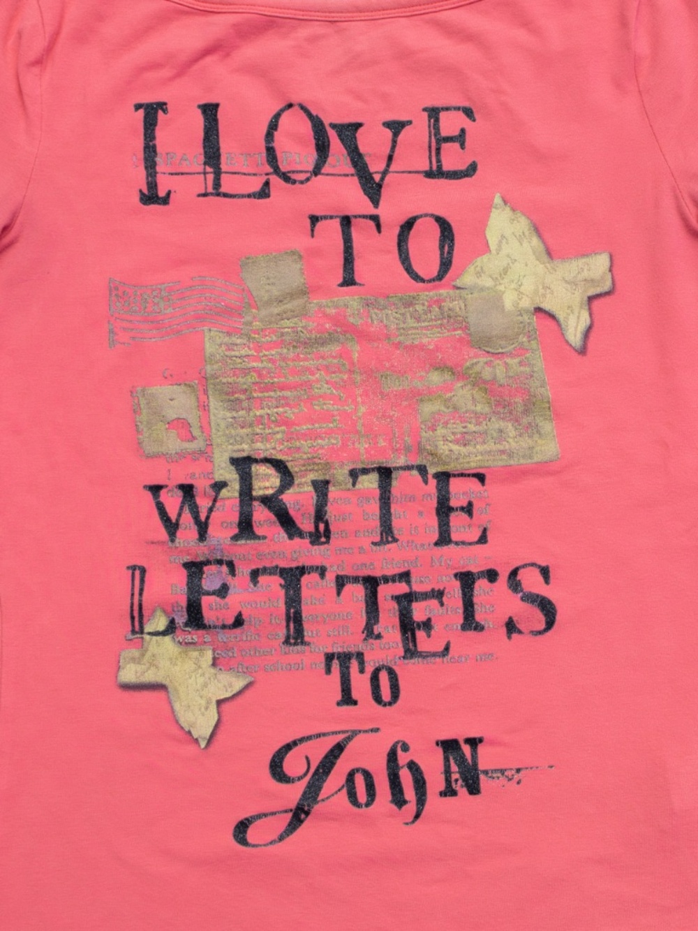 Galliano Women’s Pink "I love to write letters to John" Graphic top Size XS - Picture 4 of 8